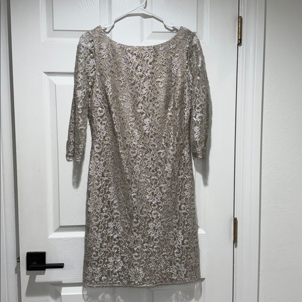 Calvin Klein Metallic Long Sleeve Lace Dress